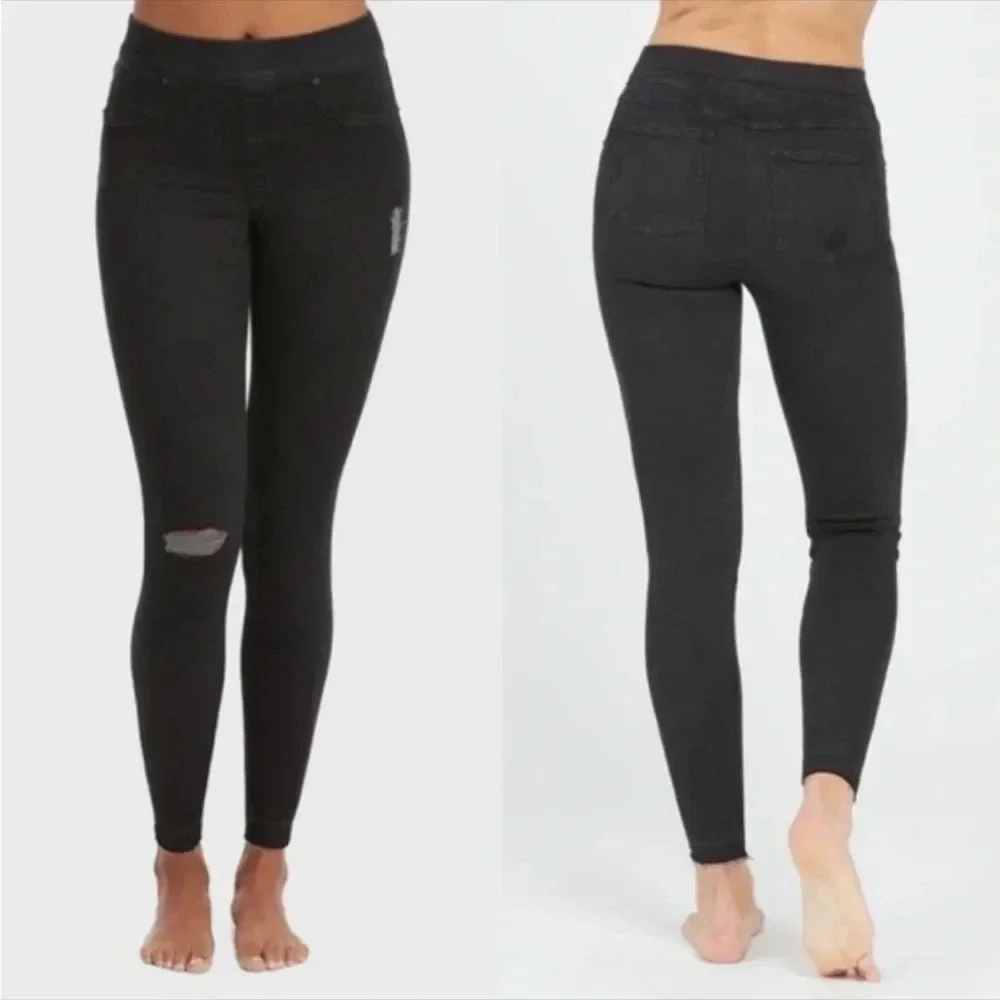 Spanx Vintage Distressed Ankle Skinny Jeans Jeggings High waisted Black Size S